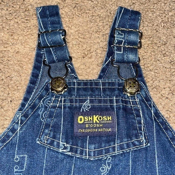 Vintage Oshkosh B'Gosh Vestbak Denim Overalls Car Plane Truck Blue 12M - Picture 3 of 9
